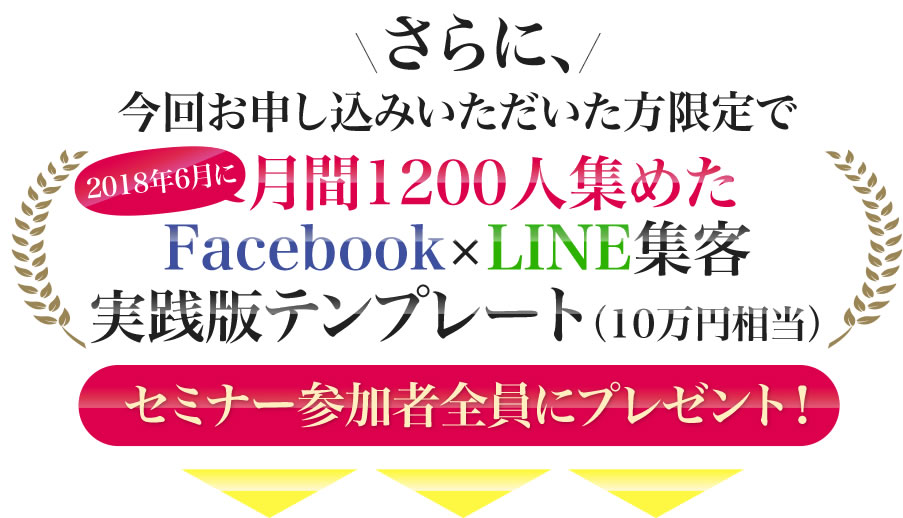 月間1200人集めたFacebook×LINE集客 実践版テンプレート（10万円相当）セミナー参加者全員にプレゼント！